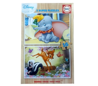 2 puzzles bois Dumbo et Bambi 16 pcs - Dès 3 ans | Jeu Change - Ressourcerie du Pays de Gex